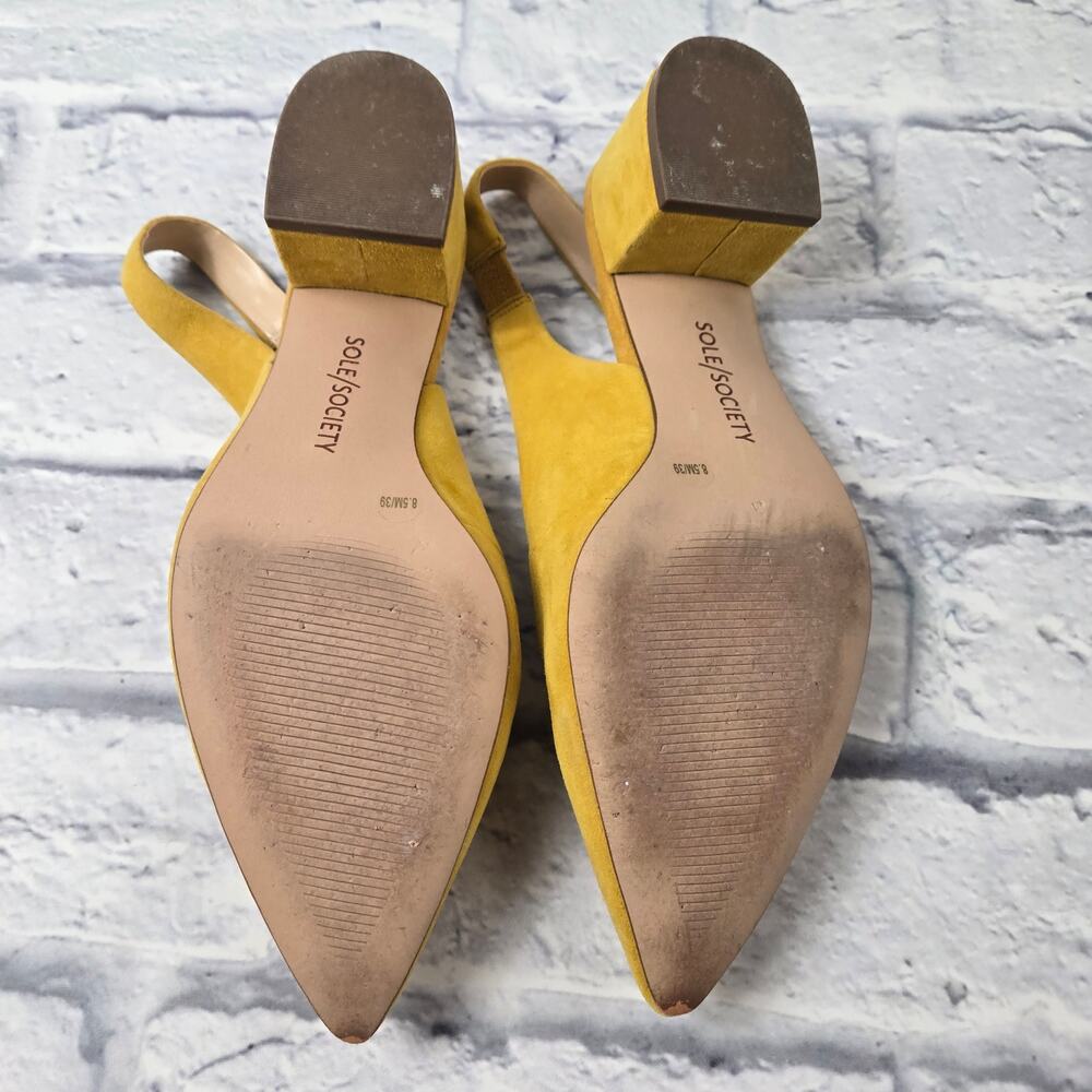 Sole Society Slingback Keilinah Pumps Mustard Suede Covered Heel size 8.5M - Picture 9 of 14